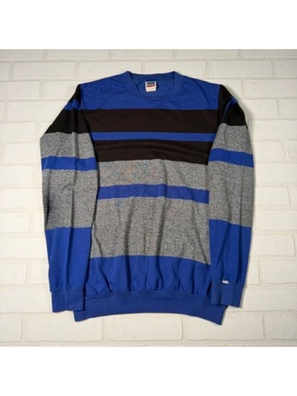 Vintage 80s Levis Striped Crewneck Light Sweatshirt Mens Large Made in USA Blue